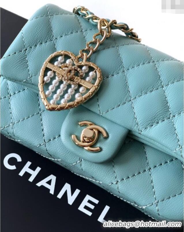 Buy Inexpensive Chanel Lambskin Classic Mini Bag with hook and Heart Charm AP4760 Blue 2025