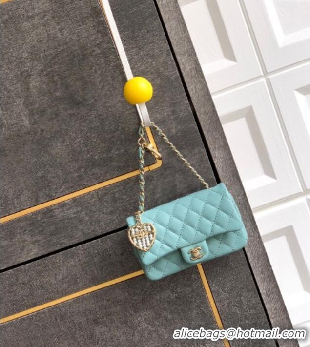 Buy Inexpensive Chanel Lambskin Classic Mini Bag with hook and Heart Charm AP4760 Blue 2025