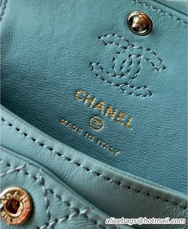 Buy Inexpensive Chanel Lambskin Classic Mini Bag with hook and Heart Charm AP4760 Blue 2025