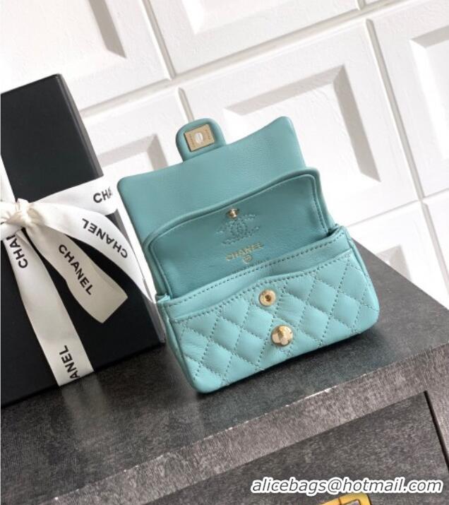 Buy Inexpensive Chanel Lambskin Classic Mini Bag with hook and Heart Charm AP4760 Blue 2025