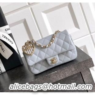 Luxury Discount Chanel Lambskin Classic Mini Bag with hook and Heart Charm AP4760 Light Grey 2025