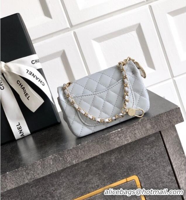 Luxury Discount Chanel Lambskin Classic Mini Bag with hook and Heart Charm AP4760 Light Grey 2025