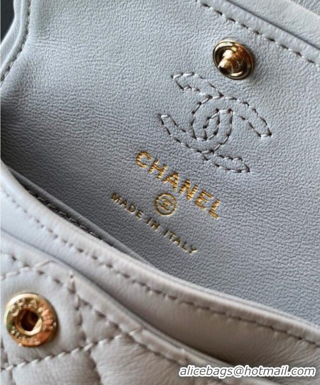 Luxury Discount Chanel Lambskin Classic Mini Bag with hook and Heart Charm AP4760 Light Grey 2025