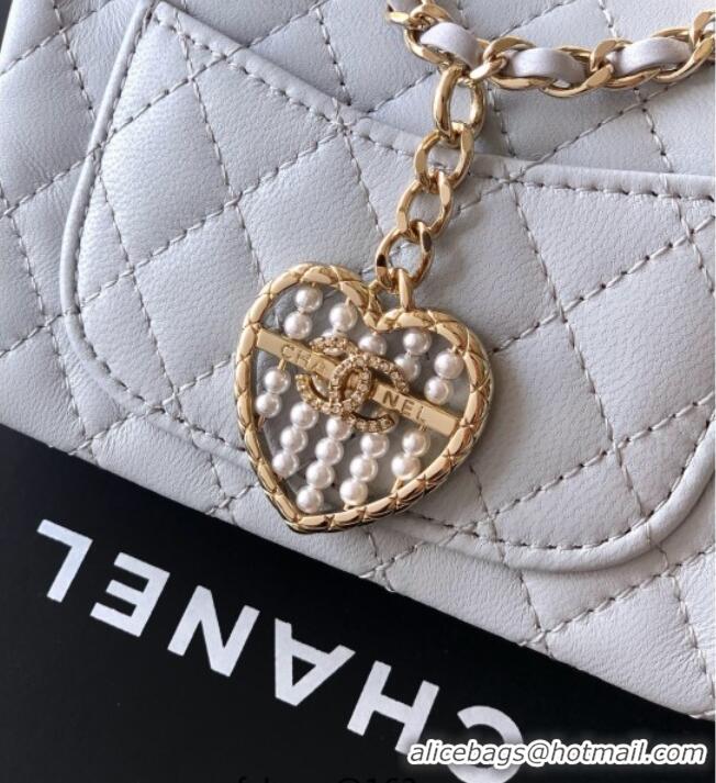 Luxury Discount Chanel Lambskin Classic Mini Bag with hook and Heart Charm AP4760 Light Grey 2025