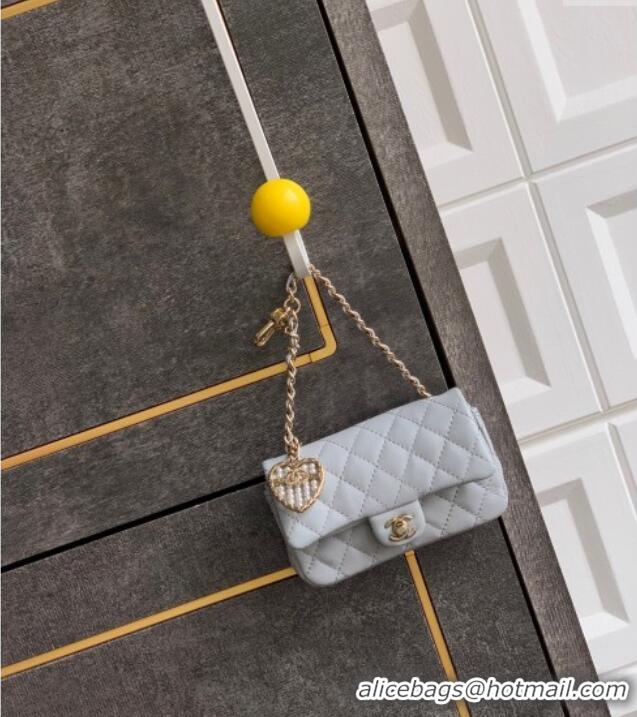 Luxury Discount Chanel Lambskin Classic Mini Bag with hook and Heart Charm AP4760 Light Grey 2025