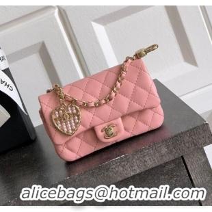 Good Taste Chanel Lambskin Classic Mini Bag with hook and Heart Charm AP4760 Light Pink 2025