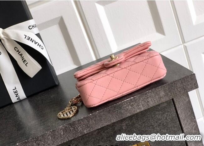 Good Taste Chanel Lambskin Classic Mini Bag with hook and Heart Charm AP4760 Light Pink 2025