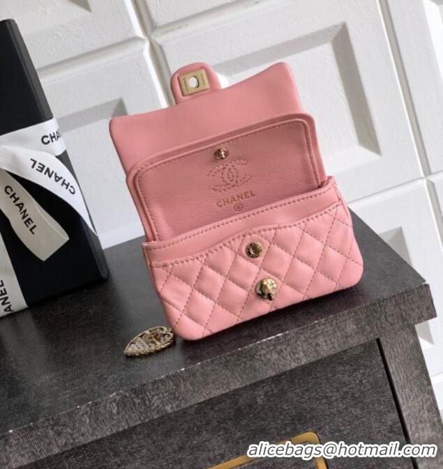 Good Taste Chanel Lambskin Classic Mini Bag with hook and Heart Charm AP4760 Light Pink 2025