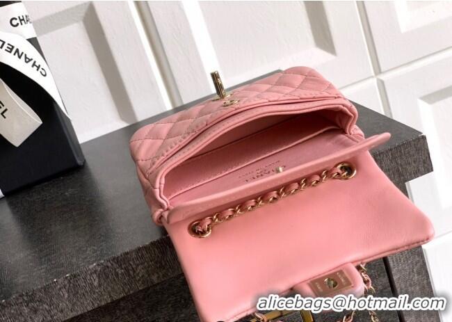 Good Taste Chanel Lambskin Classic Mini Bag with hook and Heart Charm AP4760 Light Pink 2025