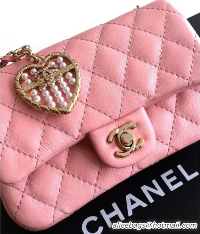 Good Taste Chanel Lambskin Classic Mini Bag with hook and Heart Charm AP4760 Light Pink 2025