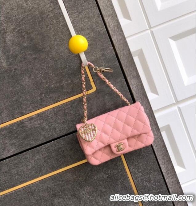 Good Taste Chanel Lambskin Classic Mini Bag with hook and Heart Charm AP4760 Light Pink 2025