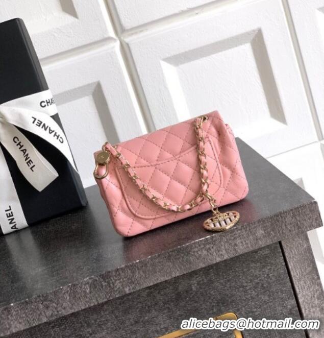 Good Taste Chanel Lambskin Classic Mini Bag with hook and Heart Charm AP4760 Light Pink 2025