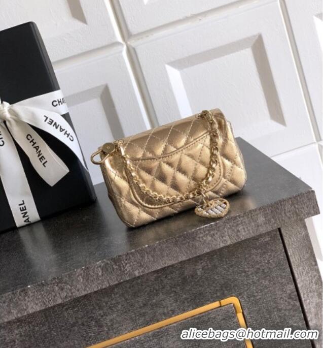 Top Grade Chanel Lambskin Classic Mini Bag with hook and Heart Charm AP4760 Gold 2025