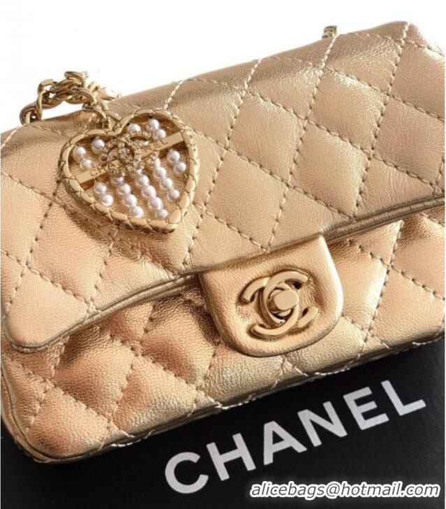 Top Grade Chanel Lambskin Classic Mini Bag with hook and Heart Charm AP4760 Gold 2025