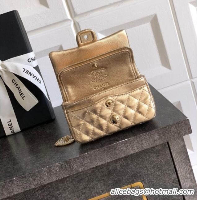 Top Grade Chanel Lambskin Classic Mini Bag with hook and Heart Charm AP4760 Gold 2025