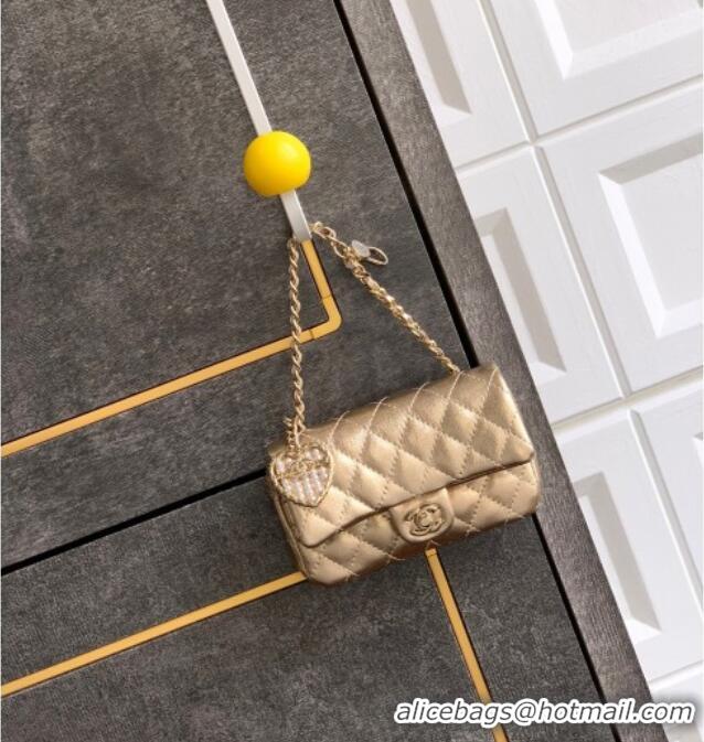 Top Grade Chanel Lambskin Classic Mini Bag with hook and Heart Charm AP4760 Gold 2025