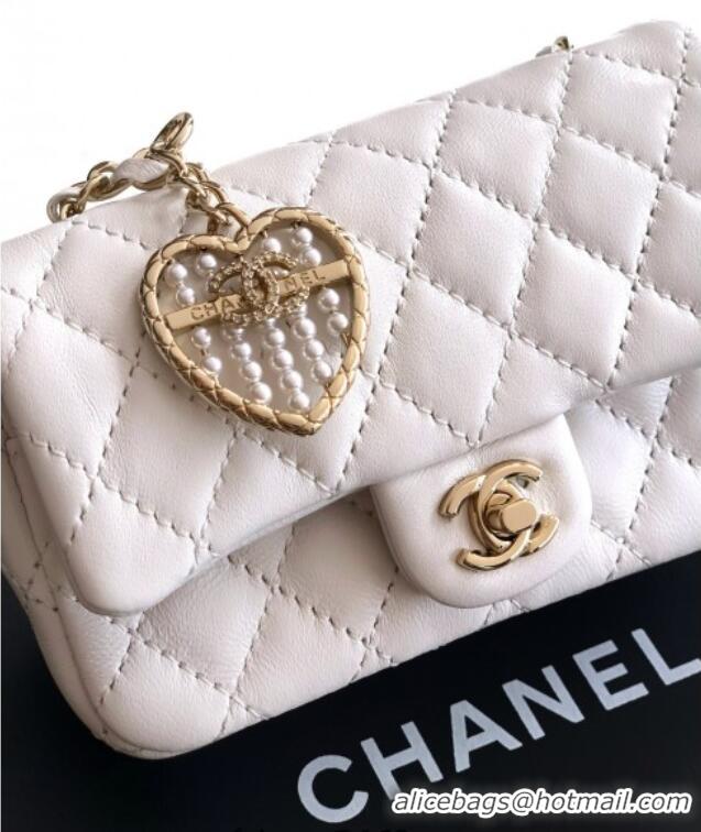 Best Price Chanel Lambskin Classic Mini Bag with hook and Heart Charm AP4760 White 2025