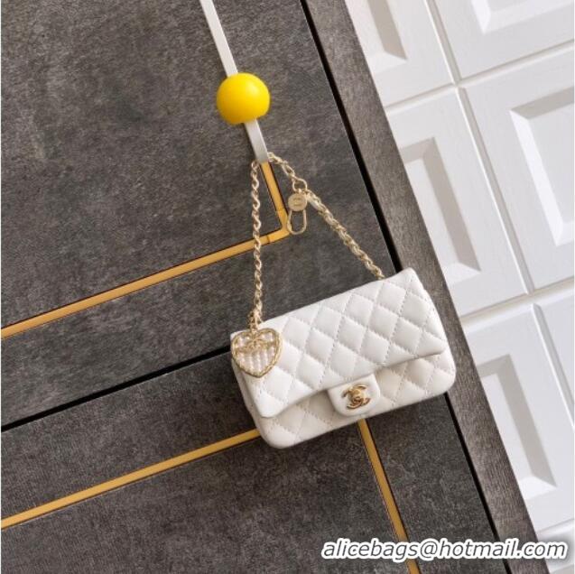 Best Price Chanel Lambskin Classic Mini Bag with hook and Heart Charm AP4760 White 2025