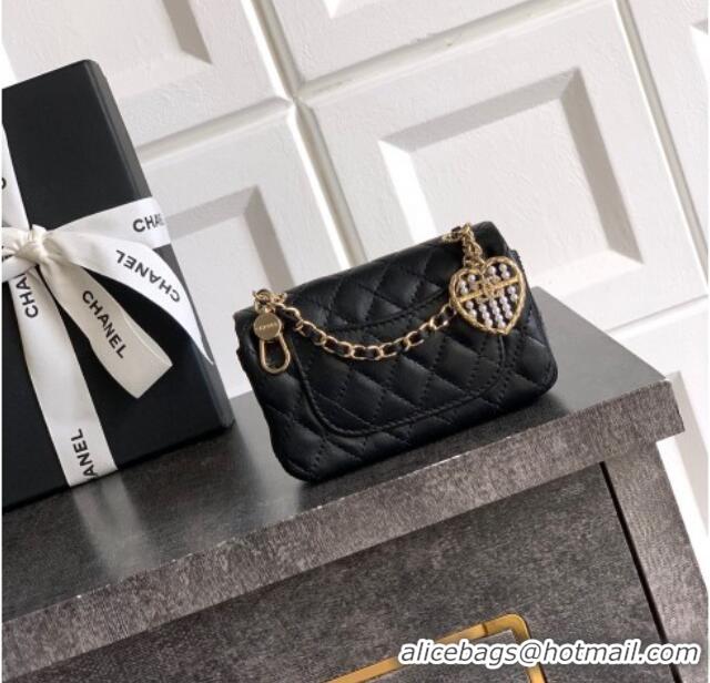 Reasonable Price Chanel Lambskin Classic Mini Bag with hook and Heart Charm AP4760 Black 2025