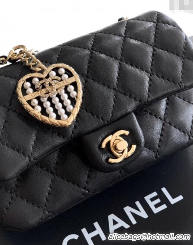 Reasonable Price Chanel Lambskin Classic Mini Bag with hook and Heart Charm AP4760 Black 2025