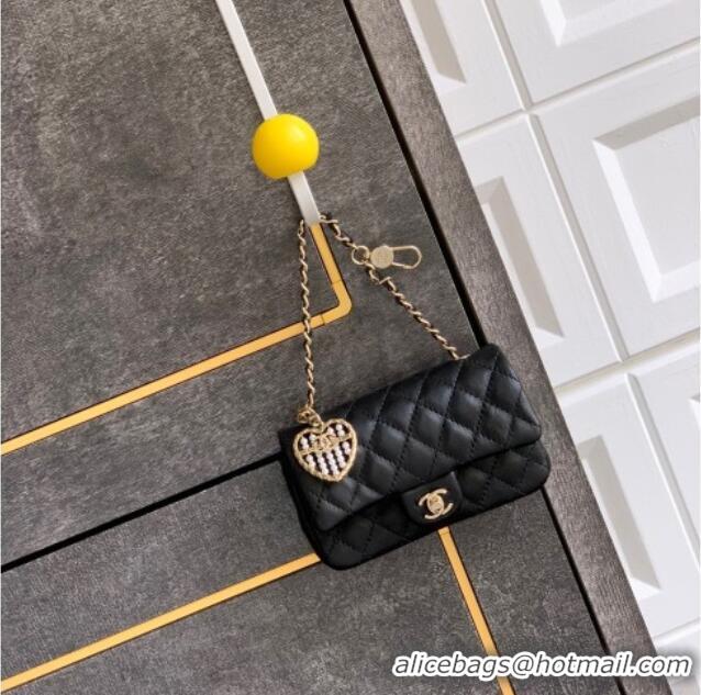 Reasonable Price Chanel Lambskin Classic Mini Bag with hook and Heart Charm AP4760 Black 2025