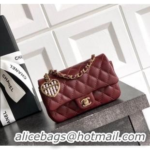 Promotional Chanel Lambskin Classic Mini Bag with hook and Heart Charm AP4760 Burgundy 2025
