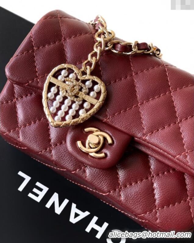 Promotional Chanel Lambskin Classic Mini Bag with hook and Heart Charm AP4760 Burgundy 2025