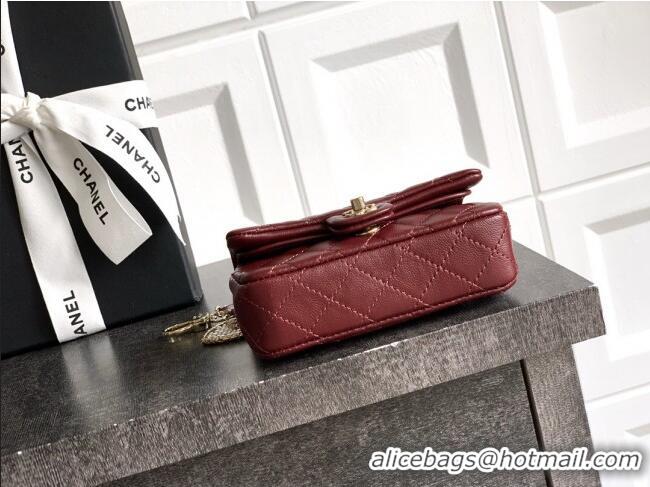 Promotional Chanel Lambskin Classic Mini Bag with hook and Heart Charm AP4760 Burgundy 2025