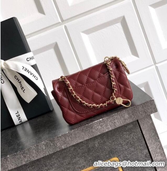 Promotional Chanel Lambskin Classic Mini Bag with hook and Heart Charm AP4760 Burgundy 2025