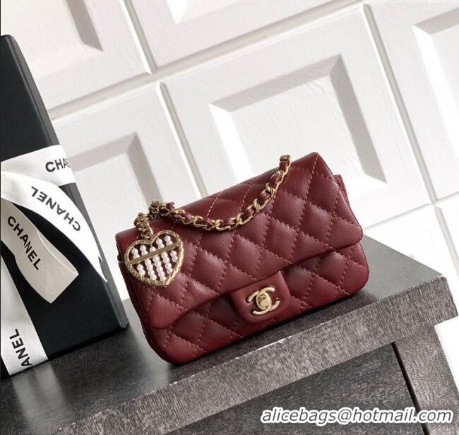 Promotional Chanel Lambskin Classic Mini Bag with hook and Heart Charm AP4760 Burgundy 2025