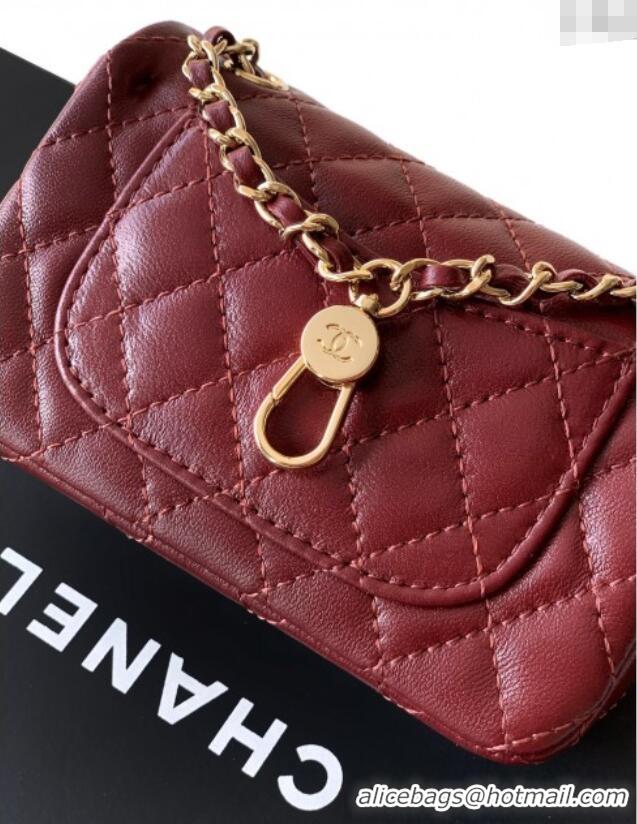 Promotional Chanel Lambskin Classic Mini Bag with hook and Heart Charm AP4760 Burgundy 2025