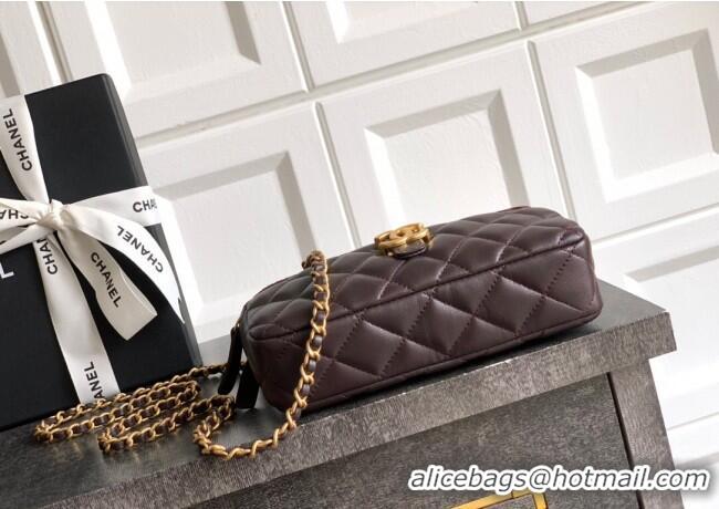 Famous Brand Chanel Suede & Shiny Lambskin Zipped Phone Holder with Chain AP4743 Coffee Brown 2025