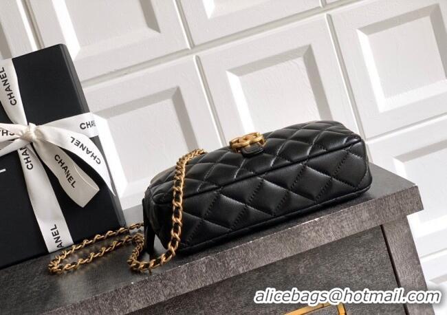 Inexpensive Chanel Suede & Shiny Lambskin Zipped Phone Holder with Chain AP4743 Black/Grey 2025