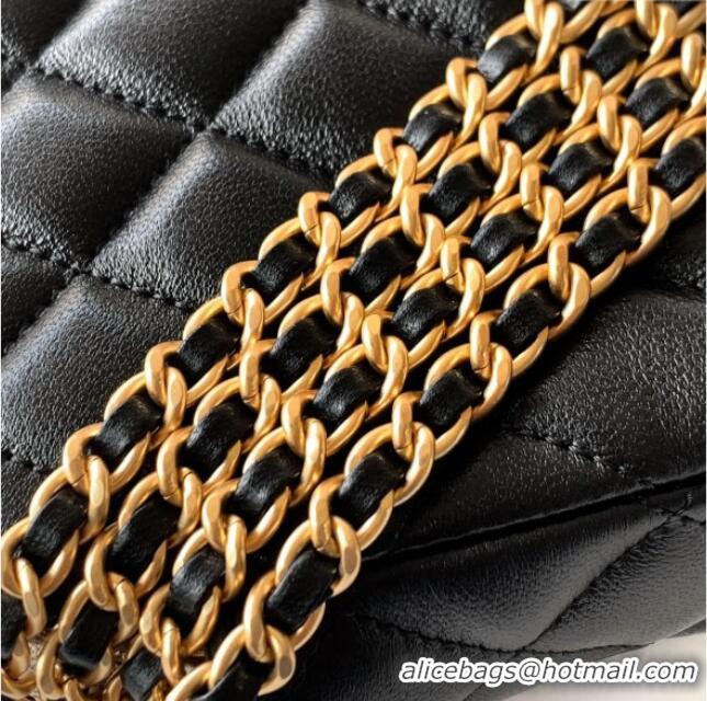 Inexpensive Chanel Suede & Shiny Lambskin Zipped Phone Holder with Chain AP4743 Black/Grey 2025