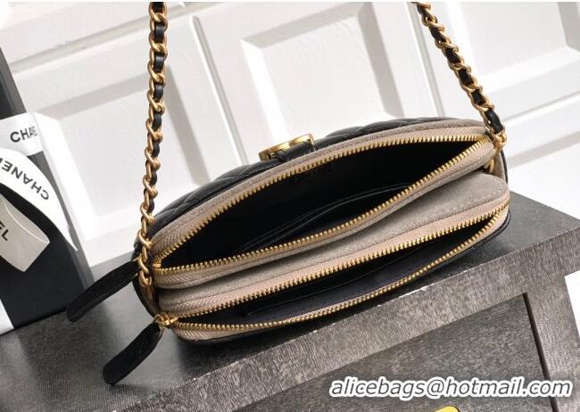 Inexpensive Chanel Suede & Shiny Lambskin Zipped Phone Holder with Chain AP4743 Black/Grey 2025