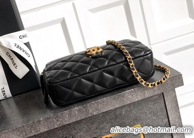 Well Crafted Chanel Calfskin & Shiny Lambskin Zipped Phone Holder with Chain AP4743 Black 2025