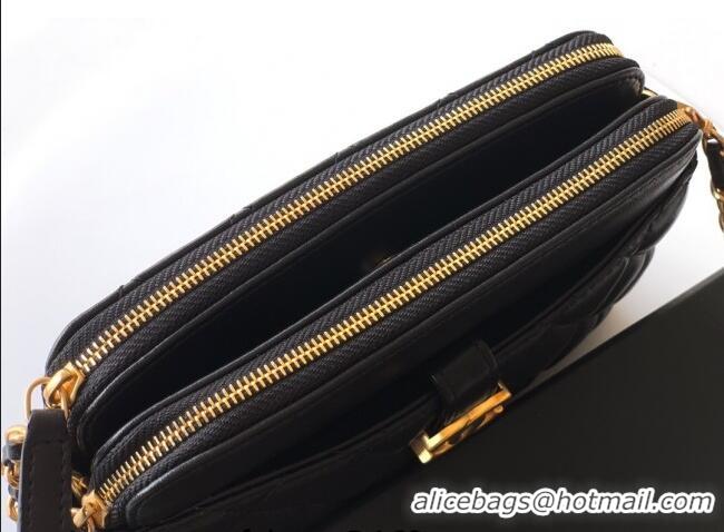 Well Crafted Chanel Calfskin & Shiny Lambskin Zipped Phone Holder with Chain AP4743 Black 2025