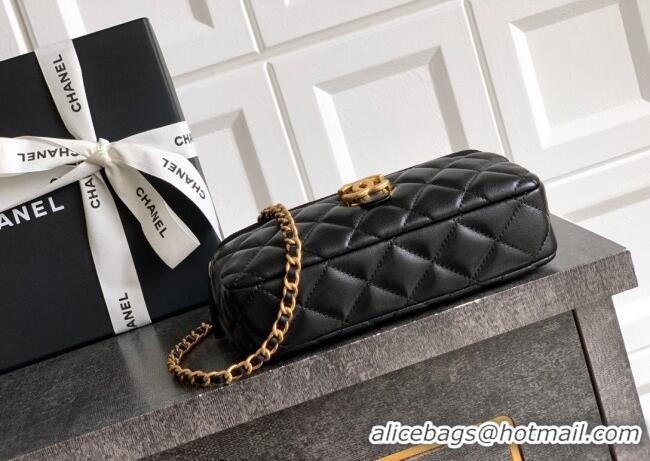 Good Taste Chanel Suede & Shiny Lambskin Zipped Phone Holder with Chain AP4743 Black 2025