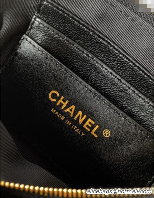 Good Taste Chanel Suede & Shiny Lambskin Zipped Phone Holder with Chain AP4743 Black 2025