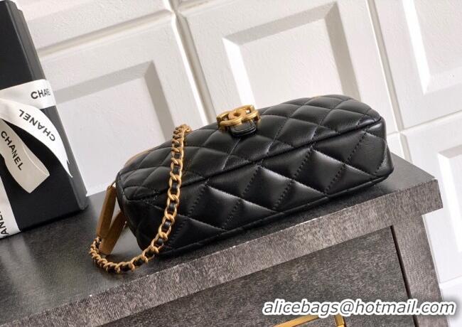 Good Looking Chanel Suede & Shiny Lambskin Zipped Phone Holder with Chain AP4743 Black/Beige 2025
