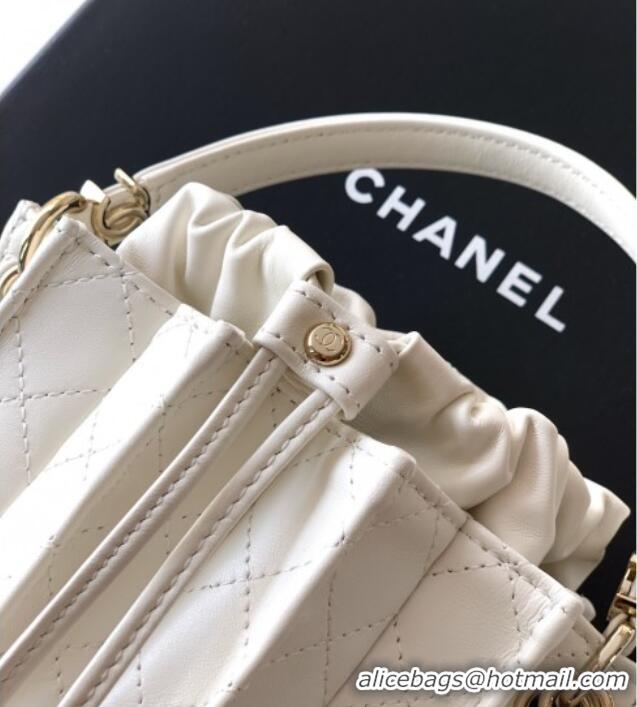Best Price Chanel Lambskin Mini Bucket Bag AS5486 White 2025