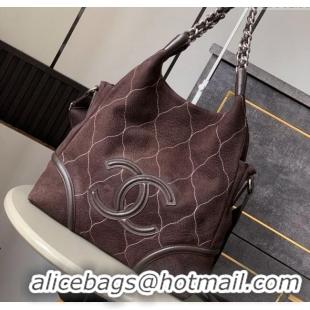 Top Design Chanel Grained Nubuck Shopping Bag CH081203 Brown 2025
