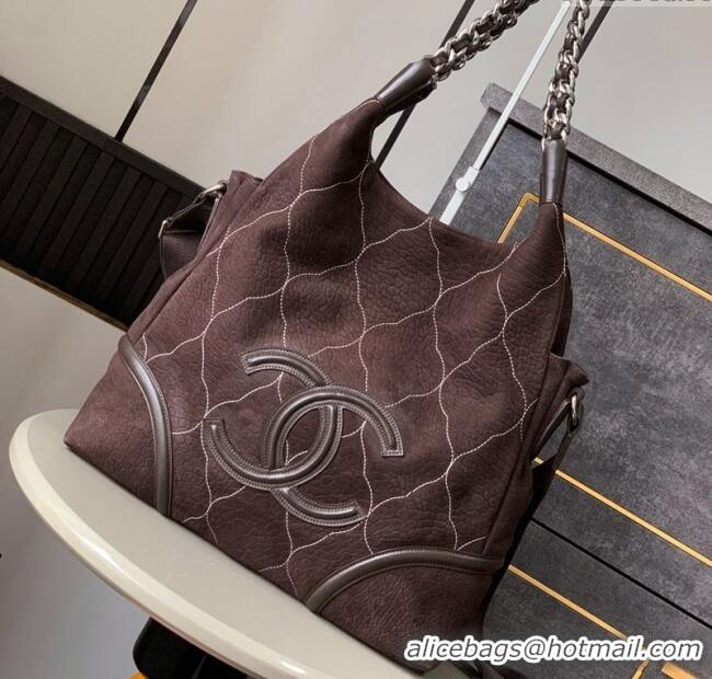 Top Design Chanel Grained Nubuck Shopping Bag CH081203 Brown 2025