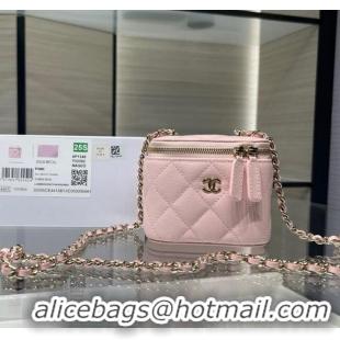 Low Cost Chanel Grained Shiny Calfskin Classic Small Vanity with Chain AP1340 Light Pink 2025