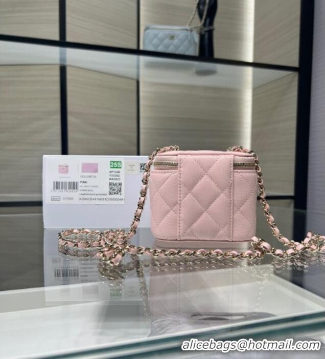 Low Cost Chanel Grained Shiny Calfskin Classic Small Vanity with Chain AP1340 Light Pink 2025