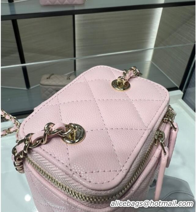 Low Cost Chanel Grained Shiny Calfskin Classic Small Vanity with Chain AP1340 Light Pink 2025