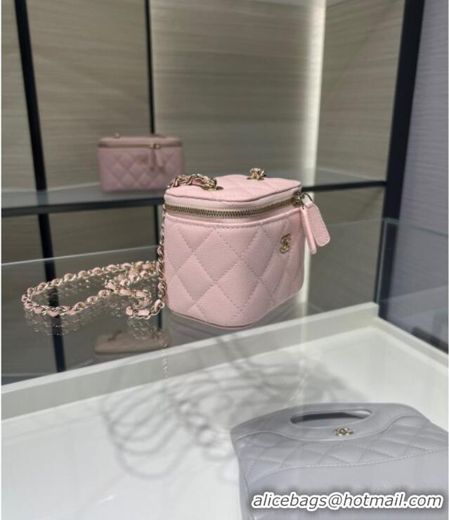 Low Cost Chanel Grained Shiny Calfskin Classic Small Vanity with Chain AP1340 Light Pink 2025