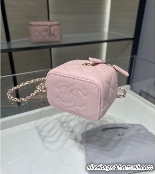 Low Cost Chanel Grained Shiny Calfskin Classic Small Vanity with Chain AP1340 Light Pink 2025