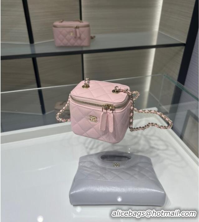 Low Cost Chanel Grained Shiny Calfskin Classic Small Vanity with Chain AP1340 Light Pink 2025