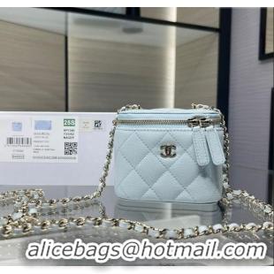 Top Grade Chanel Grained Shiny Calfskin Classic Small Vanity with Chain AP1340 Light Blue 2025